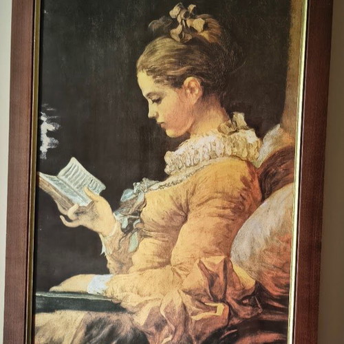 The Girl Reading painting reproduction in wooden frame, like new