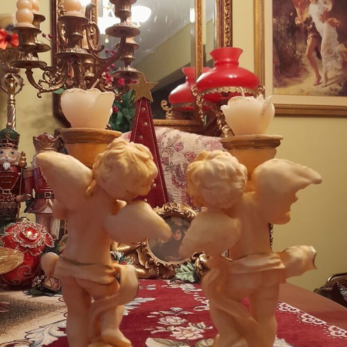 Vintage angel candle holder set like new, resin