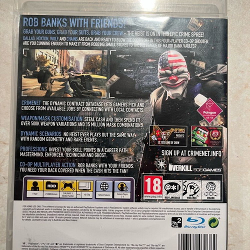 Payday 2 PlayStation 3 (PS3) like new with manual