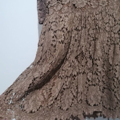 Vintage dress and matching sleeveless jacket handmade, brown lace guipure, size M, used