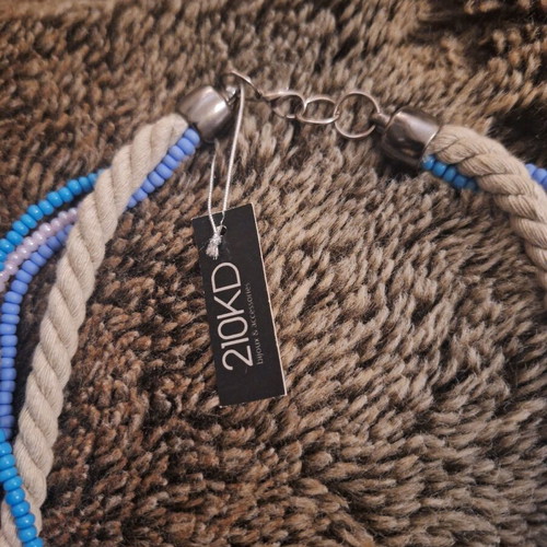 Handmade 210KD necklace new, beige and blue