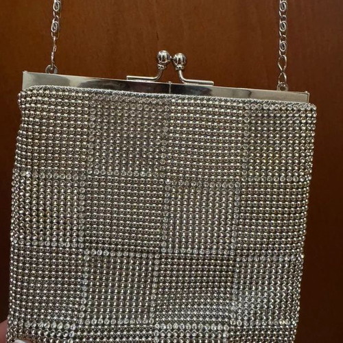 Vintage Scheilan silver evening crossbody bag like new with strass