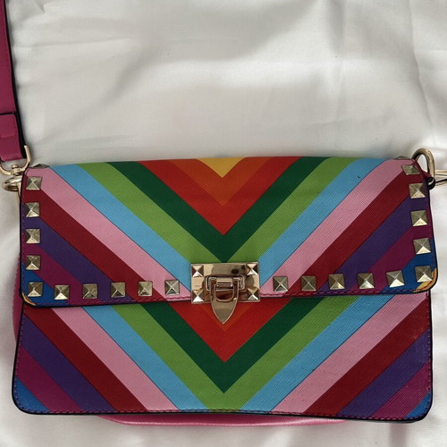 Rainbow Stripe Studded Crossbody Bag like new, colorful