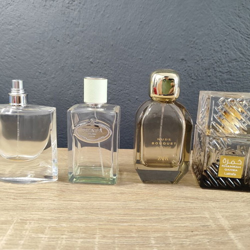 Perfume bottles used, collection with Escada, Prada, Lancome, Moschino