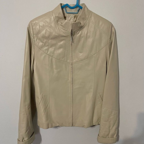 Leather jacket beige crème new with zipper size M