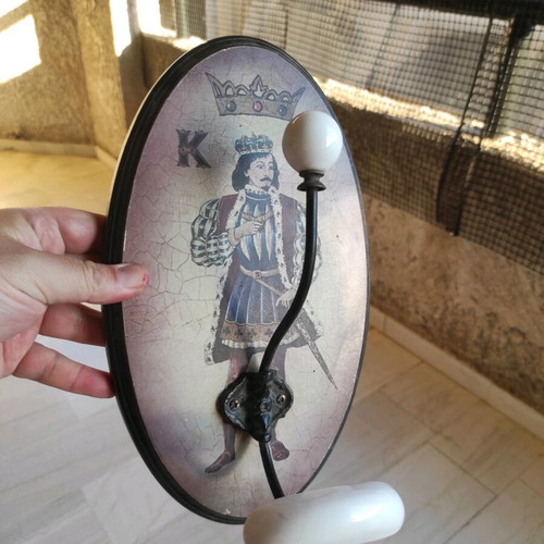 Vintage wooden and iron wall hook "King of solitaire" 1990, like new