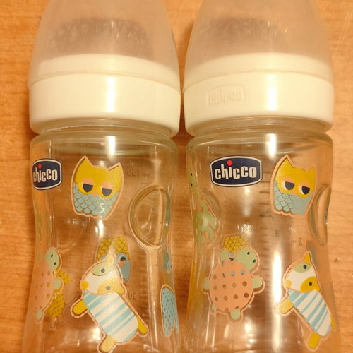 Chicco and Nuk Glass Baby Bottles Set with Clips and Plastic Tongs like new