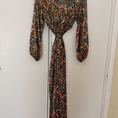 Zara multicolor geometric dress with cut-out waist and long sleeves