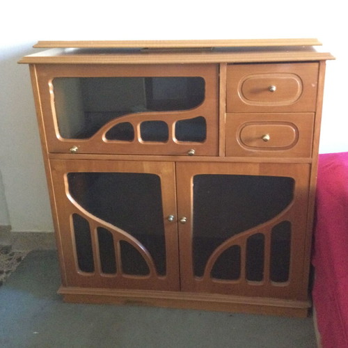 Vintage TV cabinet with rotating base, wood