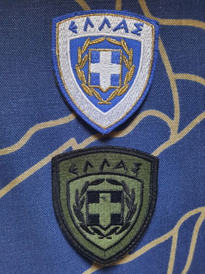 Hellas military patches, blue-white and khaki, PVC with Velcro