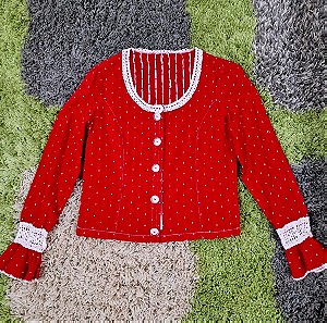 Red cotton woth crochet details blouse! Size S