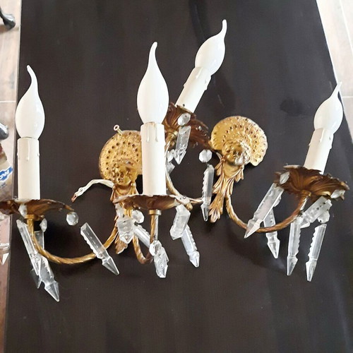 Pair of French Rococo style brass wall sconces, antique