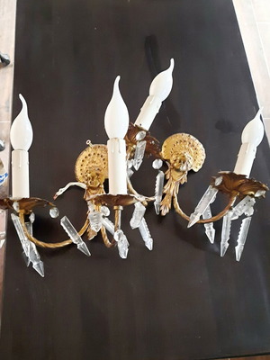 Pair of French Rococo style brass wall sconces, antique