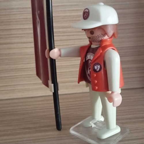 Playmobil AEL Fan Figure like new with flag and stand