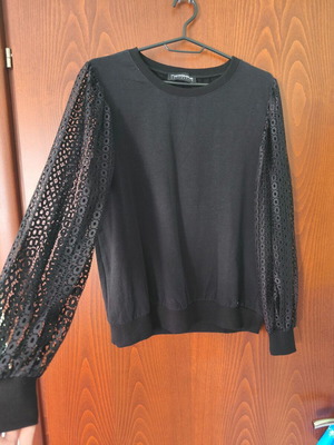 Blouse with lace black, cotton, like new, size M