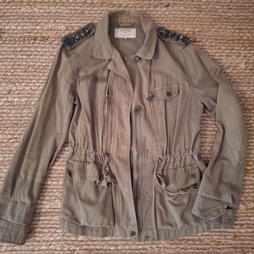 Zara women's khaki jacket used with zipper and buttons