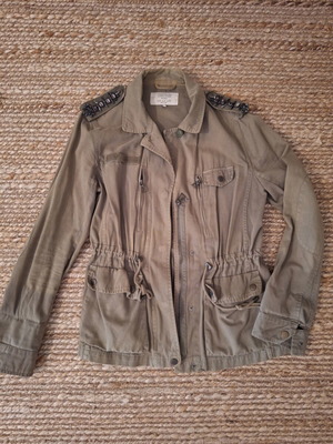 Zara women's khaki jacket used with zipper and buttons