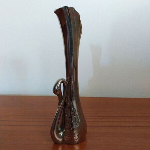 Vintage Metal Swan Vase 18cm Retro Silver Decorative like new