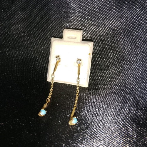 Gold hanging earrings with strass and blue bead new