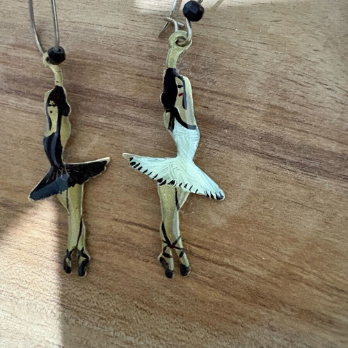 Ballerina earrings handmade like new, silver, hand painted