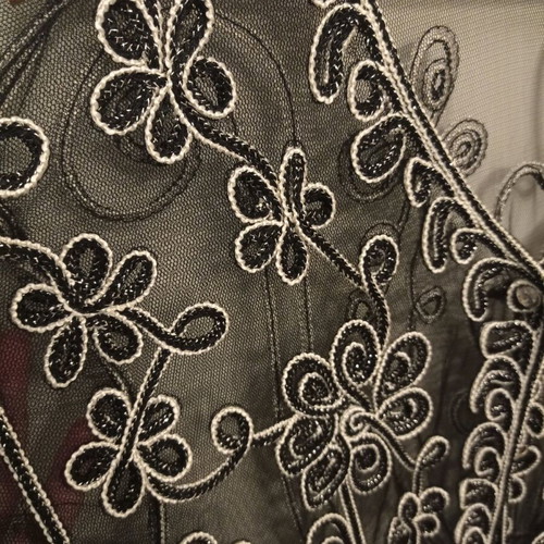 Tulle jacket with appliqued embroidered flowers, like new, size XL, black-white
