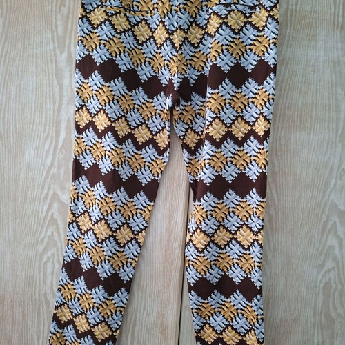 Pants Axel new, geometric pattern marron/blue, size 38