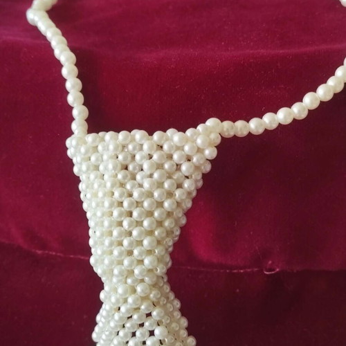Handmade women's ties, pearl necklace tie and satin lace tie