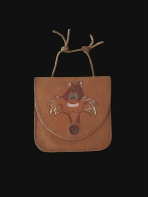 Vintage handmade leather children's neck wallet used, 1980s