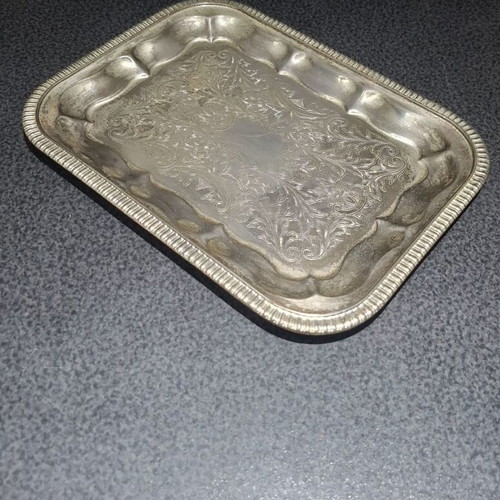 Silver Plated Serving Tray with Embossed Floral Design, Like New