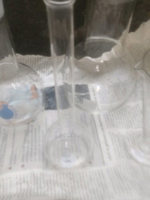 Chemistry laboratory flasks like new, spherical, volumetric and measuring funnel