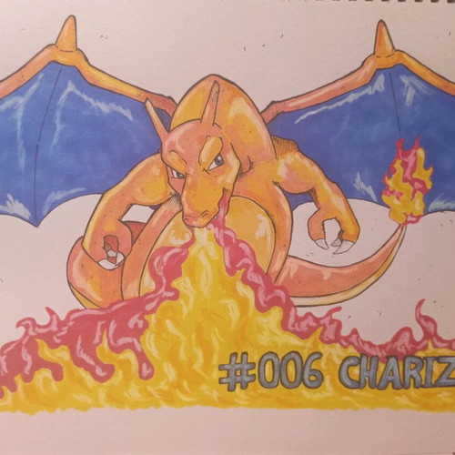 Pokemon Fan Art Charizard painting with acrylic and ink new