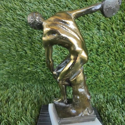 Discobolus of Myron bronze with marble base 22.5 cm like new