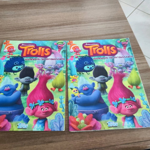 Trolls Topps sticker album used with 106 stickers attached