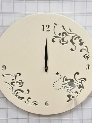 Wooden wall clock beige-ecru color 45 cm diameter new
