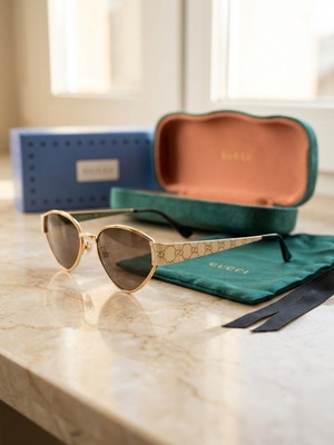 Gucci sunglasses used, beige and gold