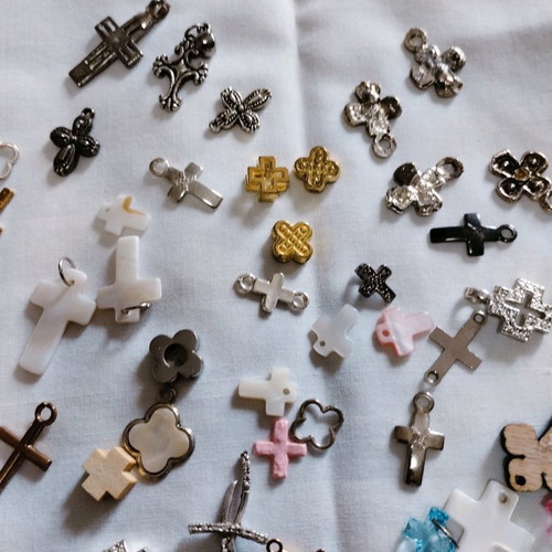 Collection of used baptism witness cross charms over 85 pieces
