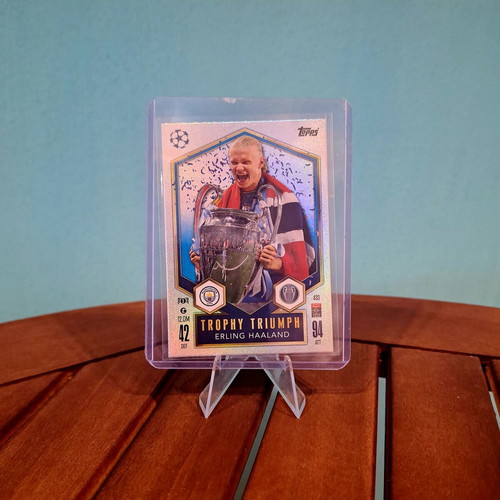 Haaland Trophy Triumph card mint condition, Topps Match Attax 2025