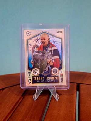 Haaland Trophy Triumph card mint condition, Topps Match Attax 2025