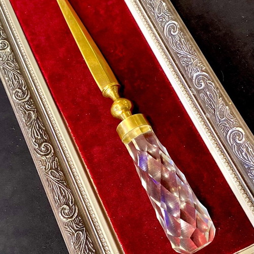 Collectible brass letter opener like new with crystal handle