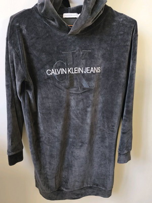 Calvin Klein μακρύ βελουτέ φούτερ με κουκούλα σαν καινούργιο, γκρι, για 12 ετών