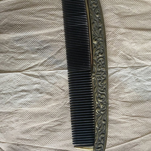Comb with brass carved handle 20 cm used, collectible