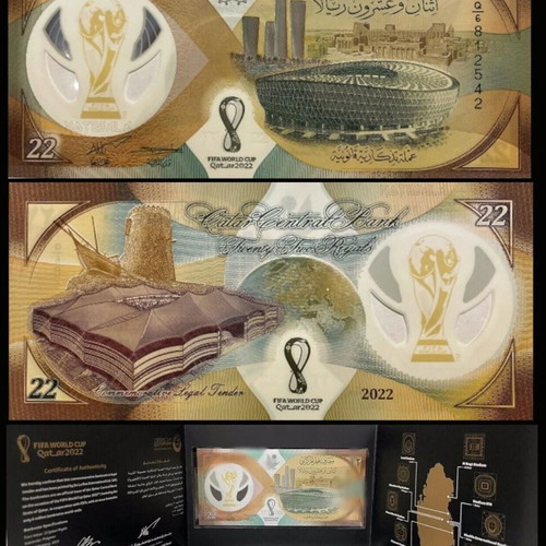 Qatar 22 Riyals 2022 FIFA World Cup Polymer Banknote New