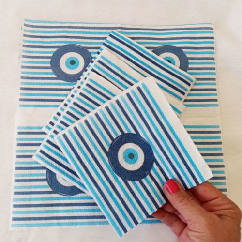 Decoupage napkins with eye and stripes, set of 5, new