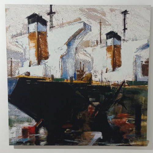 Silk screen painting new, ship in shipyard 80x80
