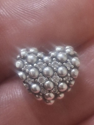 Pandora charm heart decorated with zircon stones like new, silver