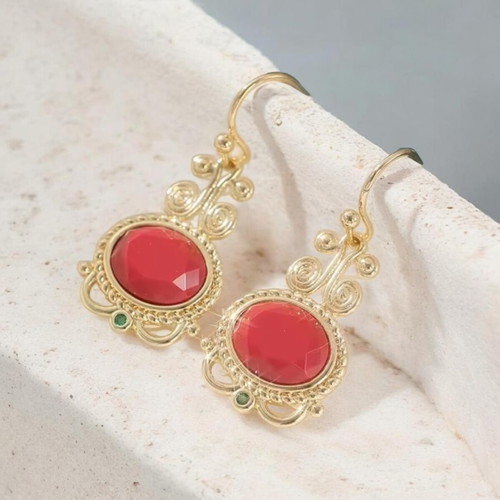 Earrings new, ancient Greek style, red and gold