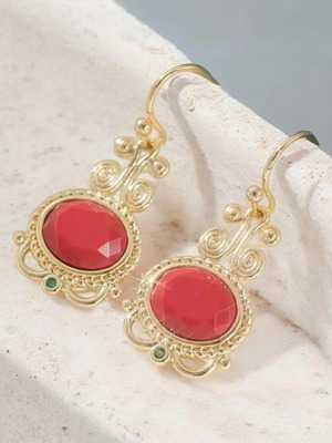 Earrings new, ancient Greek style, red and gold