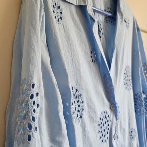 Zara oversized blouse with cutout embroidery, blue, size S