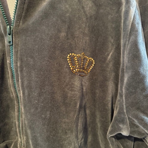 Velvet jacket dark gray with zipper, hood and rhinestones new