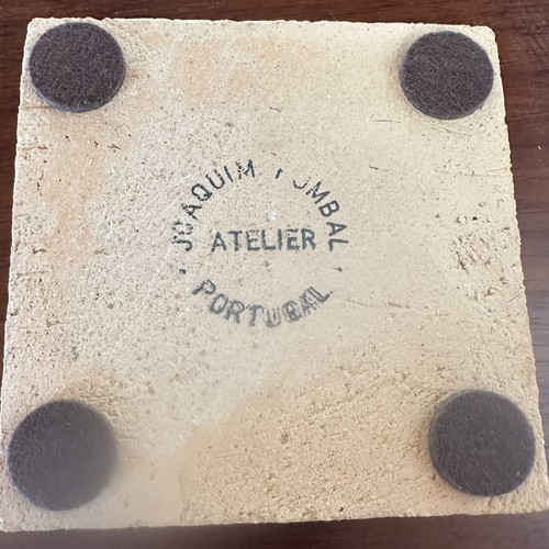 Handmade ceramic coaster from Portugal with sailing ship design